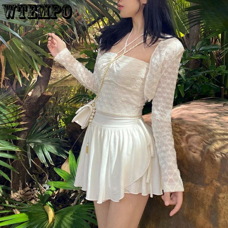 

WTEMPO Sexy Women Skirts Streetwear Mini Skirt Fashion White Short Skirt Drawstring High Waist Casual All-match Female Skirts