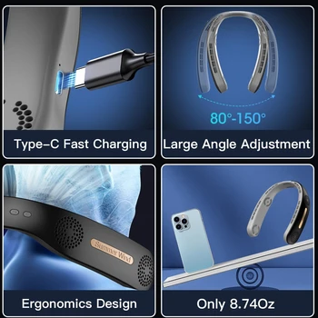 Enhance Your Cooling Comfort with a Stylish and Powerful Bladeless Portable Turbo Neck Fan - Durable 6000mAh Rechargeable USB Fa 6