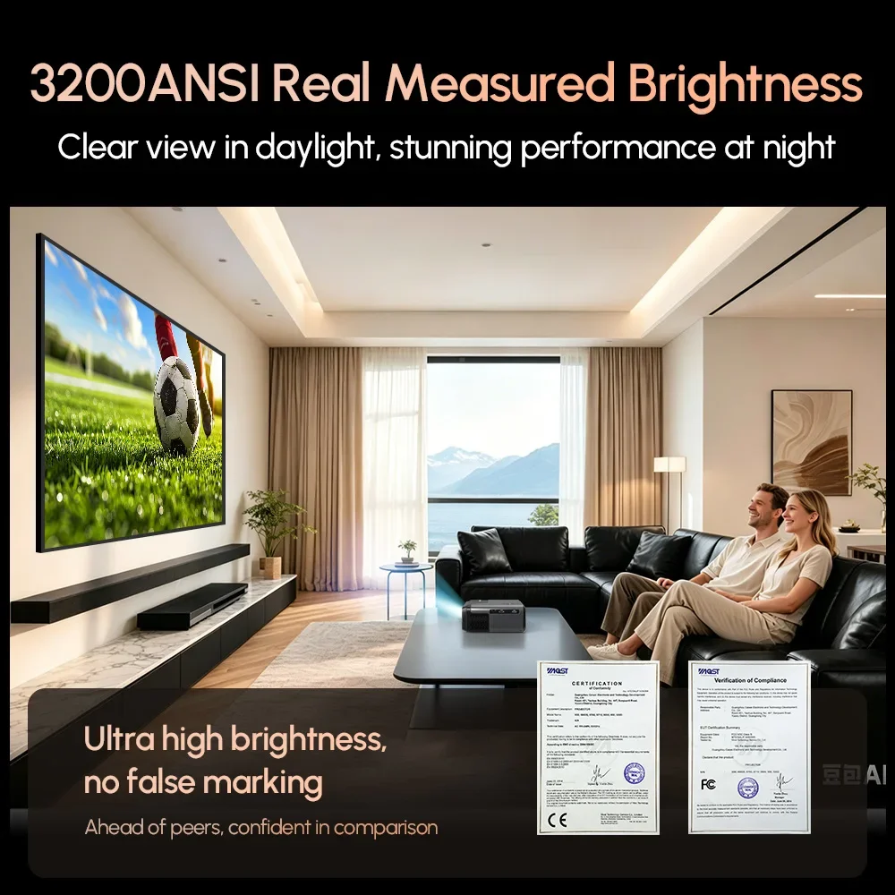 4K Projector , WiFi6 Bluetooth Auto Focus Home Cinema Outdoor 2