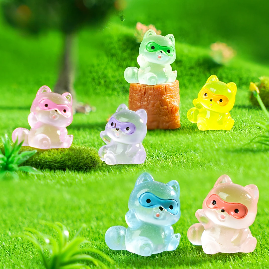 10/20/50PCS 소형 너구리 홈 장식 DIY 액세서리 밤에 빛나는 미니 팬더 글로우 인형 집 요정 정원 장식