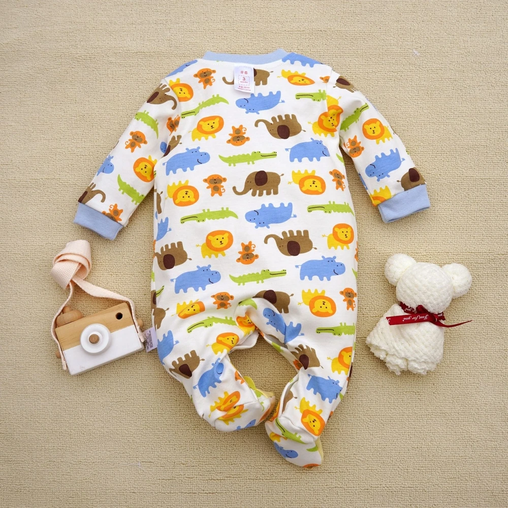 0 to 12 Month baby boy jumpsuit cotton autumn clothing Cartoon lion elephant print rompers newborn clothes infant boys onesies