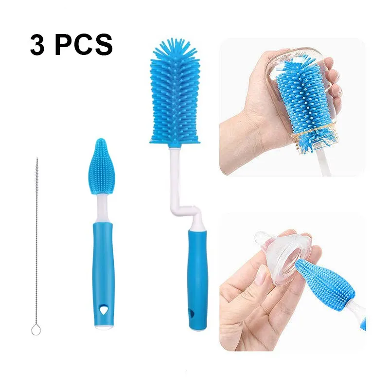 3 Pcs Blue Silicone Rubber Baby Bottle Cleaning Brush Sets Bottle Brush Bottle Cleaning Brush Cleaning Brush Cleaning Brush Set