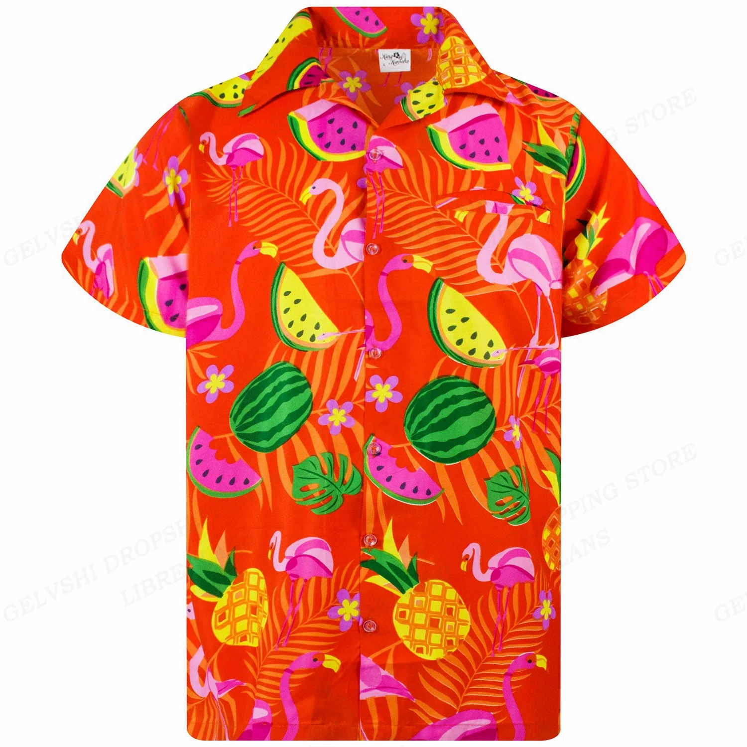 Flamingo Hawaiian Shirts Beach Summer Men's Shirt Tropic Leaf 3D Print Shirts Men Women Fashion Blouse Short Sleeve Vocation 5