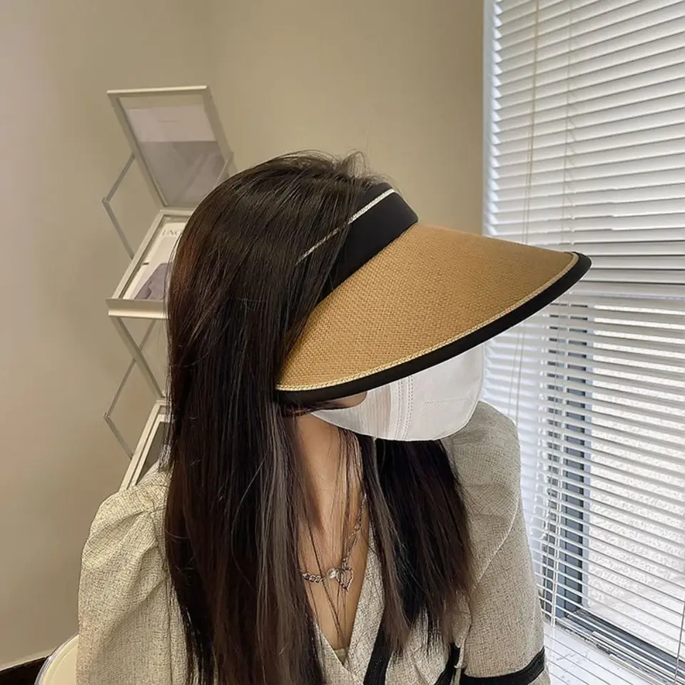 Cappello Di Paglia Donna Pieghevole A Tesa Larga, Con Rete Traspirante, Protezione UV UPF50+, Per Spiaggia Ed Estate