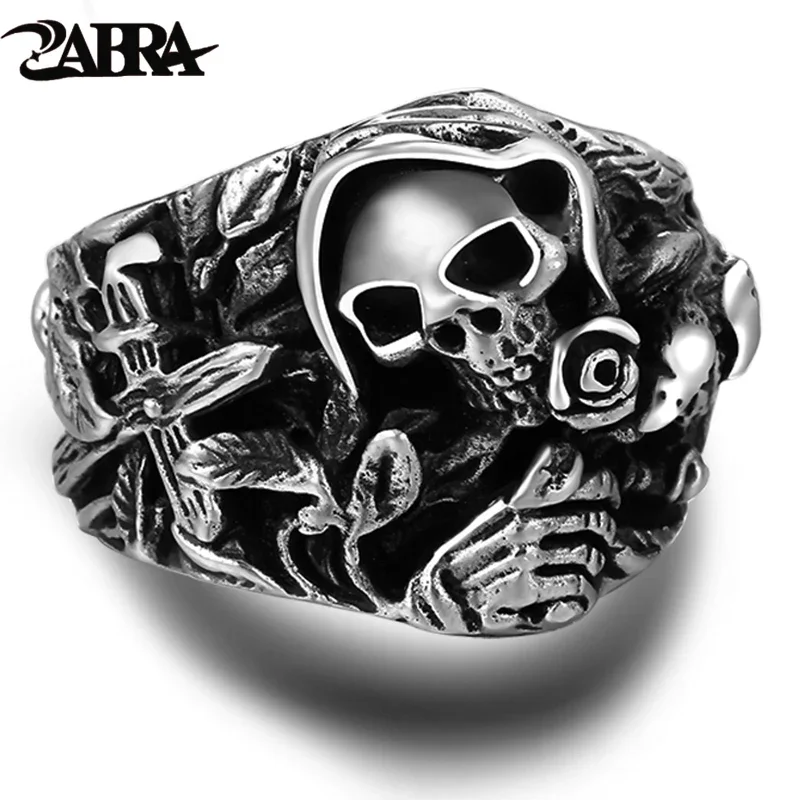 

925 Sterling Silver Skull Rings For Men With Cross Flower Howling Eagle Vintage Punk Rock Thai Silver Gothic Domineering Ring