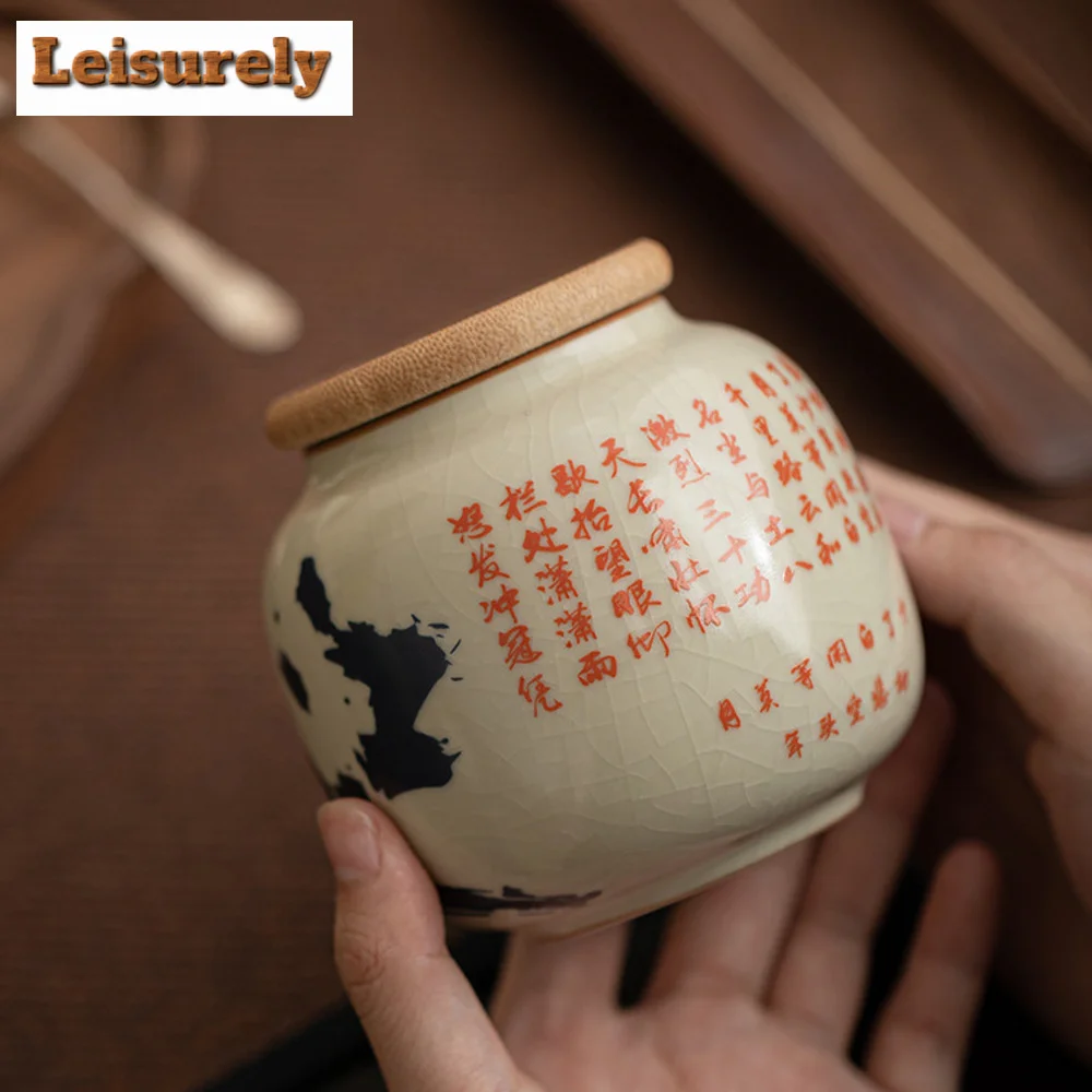280ml Imitation Song Ru Kiln Tea Box Organizer Moisture-proof Man Jianghong Storage Tank Containers Portable Tea Caddy Teaware