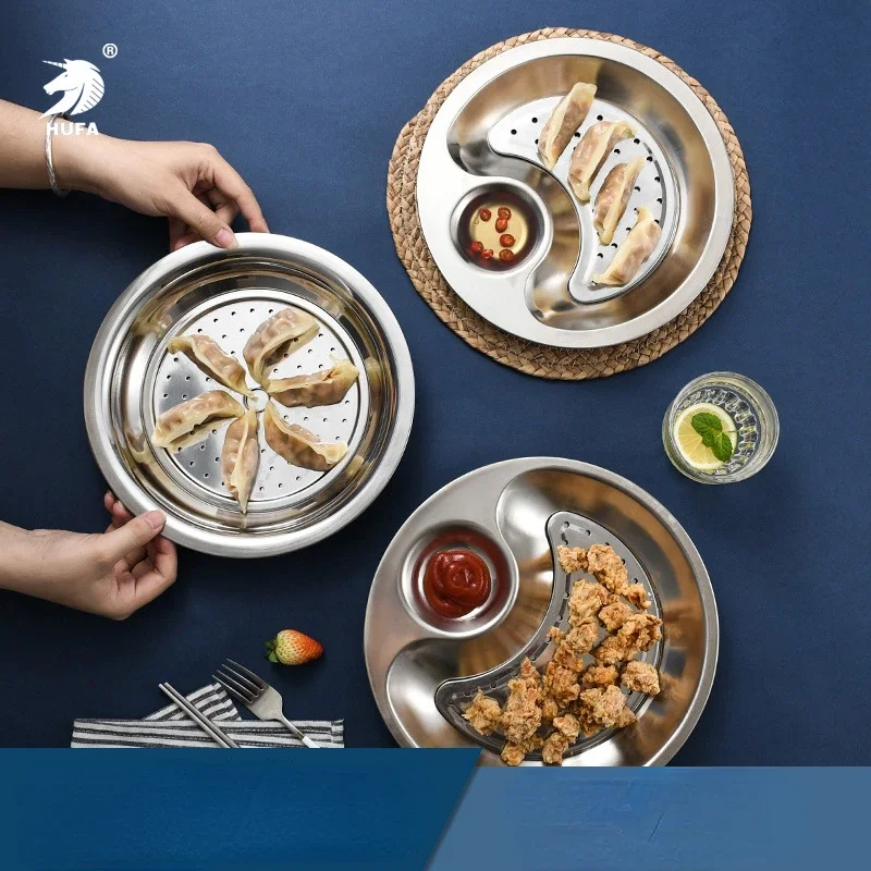 Thickened Non-magnetic Stainless Steel Dumpling Plate Double-layer with Vinegar Plate Draining Dumpling Household