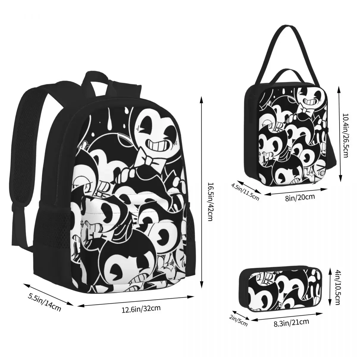 

Рюкзаки для мальчиков и девочек Bendy, детские школьные сумки, мультяшный Детский рюкзак, сумка для ланча, ручка, набор из трех предметов