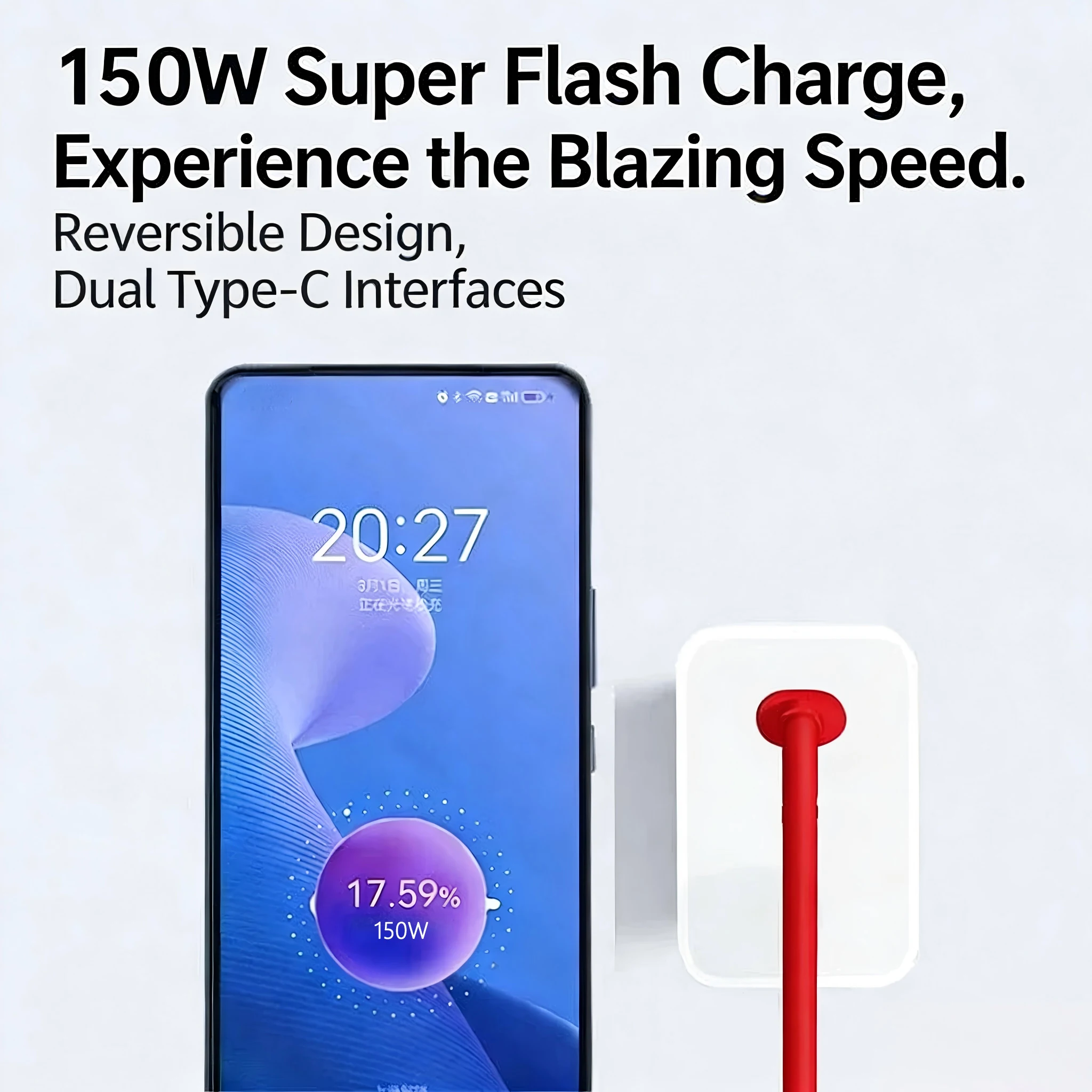 High-Speed USB Type-C Fast Charging Cable, 150W/100W/80W Supervooc 2.0 Warp Charger Compatible
