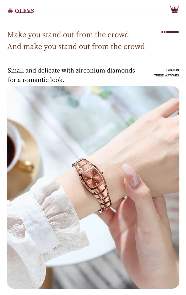 OLEVS 7006 Certified Brand Elegant Luxurious Women's Watches waterproof Tungsten Steel strip Quartz Watch for Lady Tonneau Watch