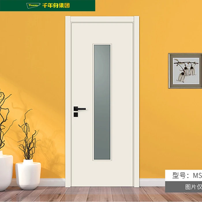 

New Fashion White Color Melamine MDF Swing Open Style Simple Design Composite Interior Wood Bedroom Door Frame with Glass