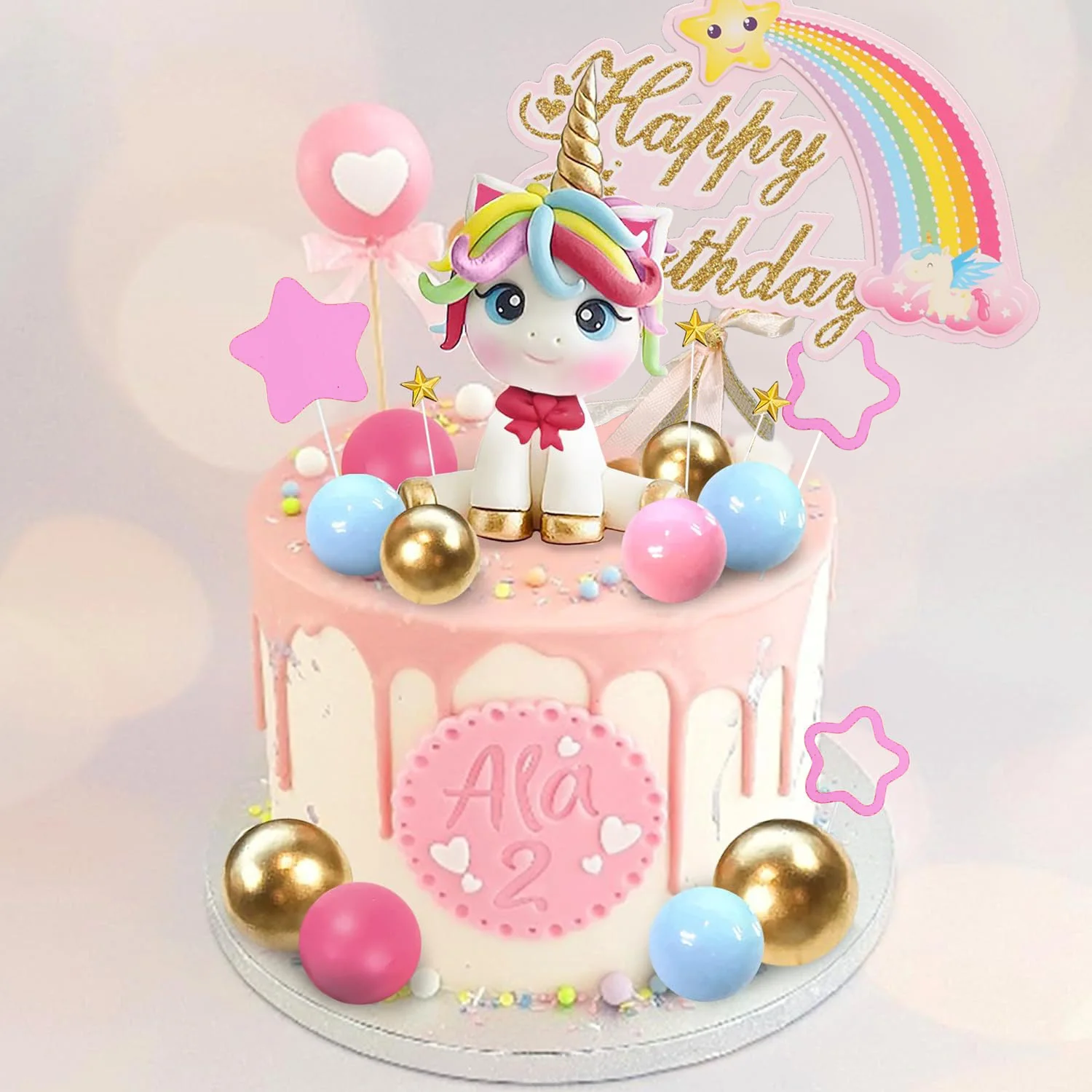 Unicorn Cake Topper Rainbow Cake Decorations with Stars Unicorn Balls Happy Birthday Decorations Ages Baby Shower