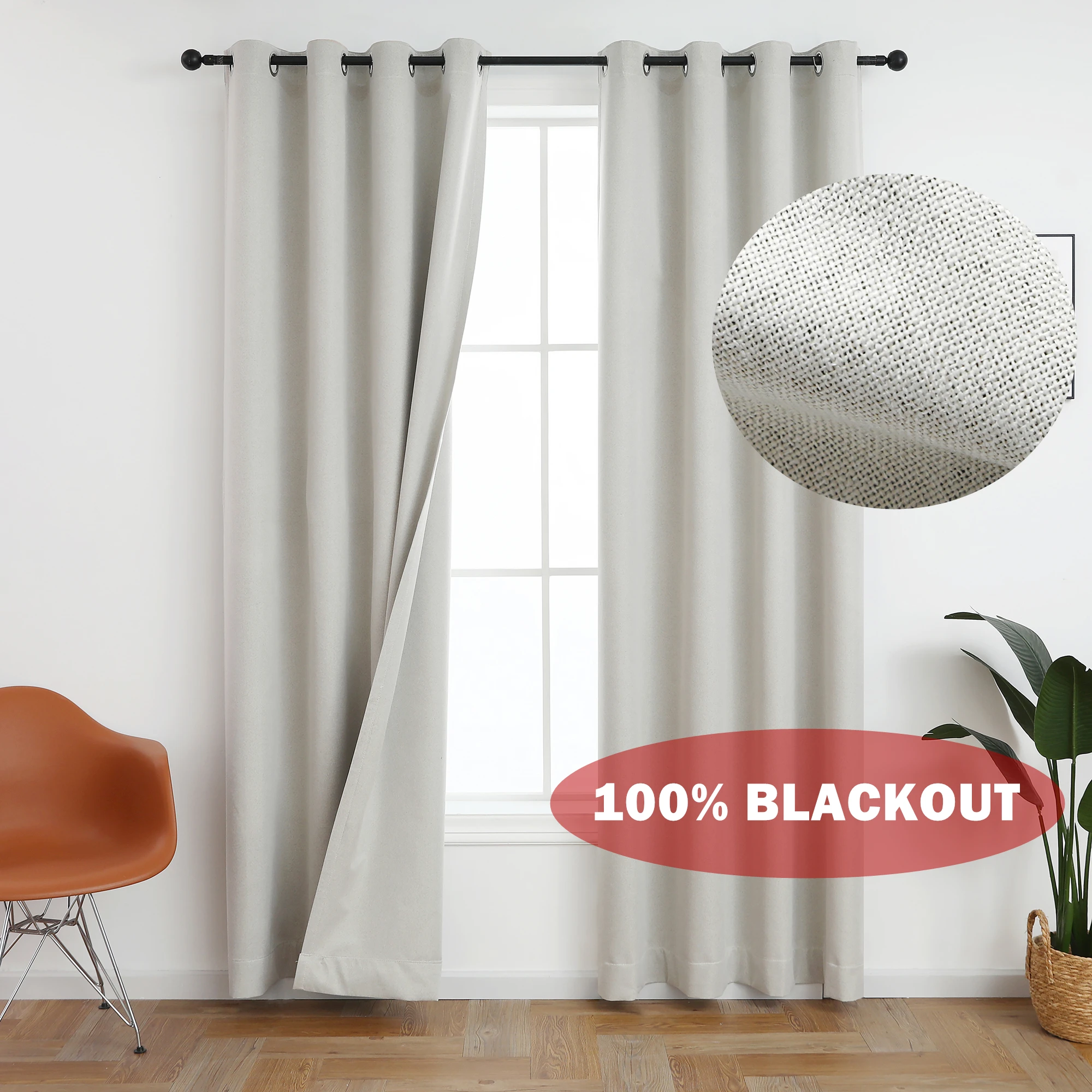 310cm Height 100% Blackout Solid Color Soundproof Curtain Blackout Faux Linen Curtains For Bedroom Living Room Drapes Window