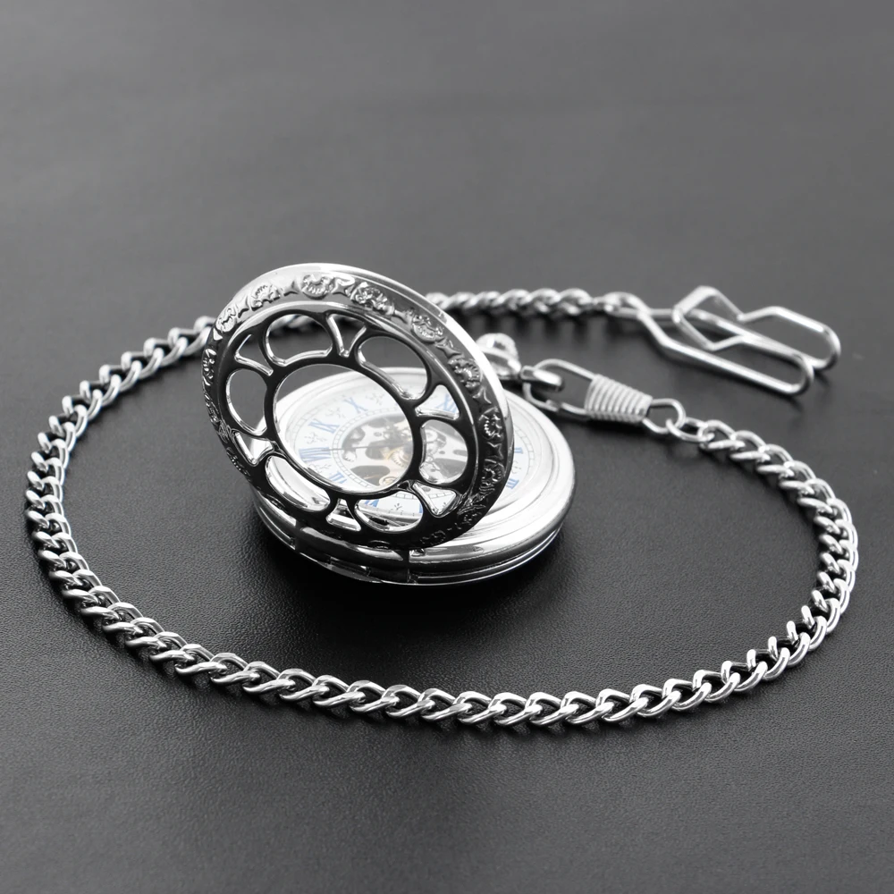 Pocket Watch Chain Watch Parts Luxury Silver Pocket Watch Chain 37.5cm All Stainless Steel Chain Vintage Antique Necklace Men Women Accessories