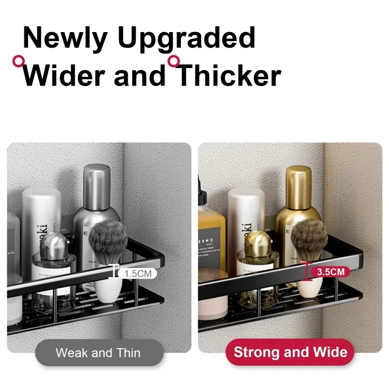 Bathroom Shelf No Drill Wall Mounted Shampoo Bottle Shower Corner Rack Toilet Storage Rack Aluminum Bathroom Kitchen Accessories 6