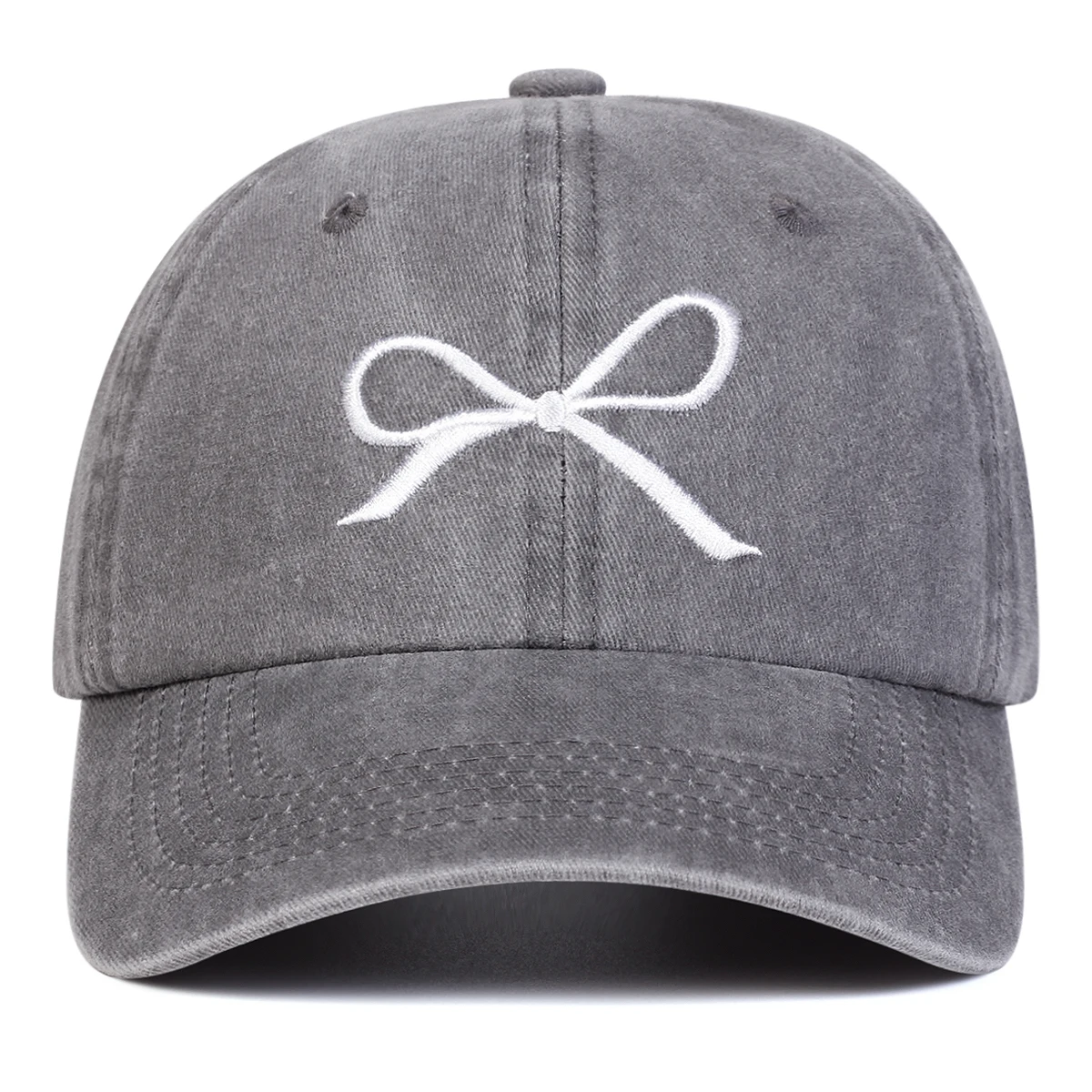 Unisex Bow Embroidery Wash Baseball Caps Spring and Autumn Outdoor Adjustable Casual Hats Sunscreen Hat