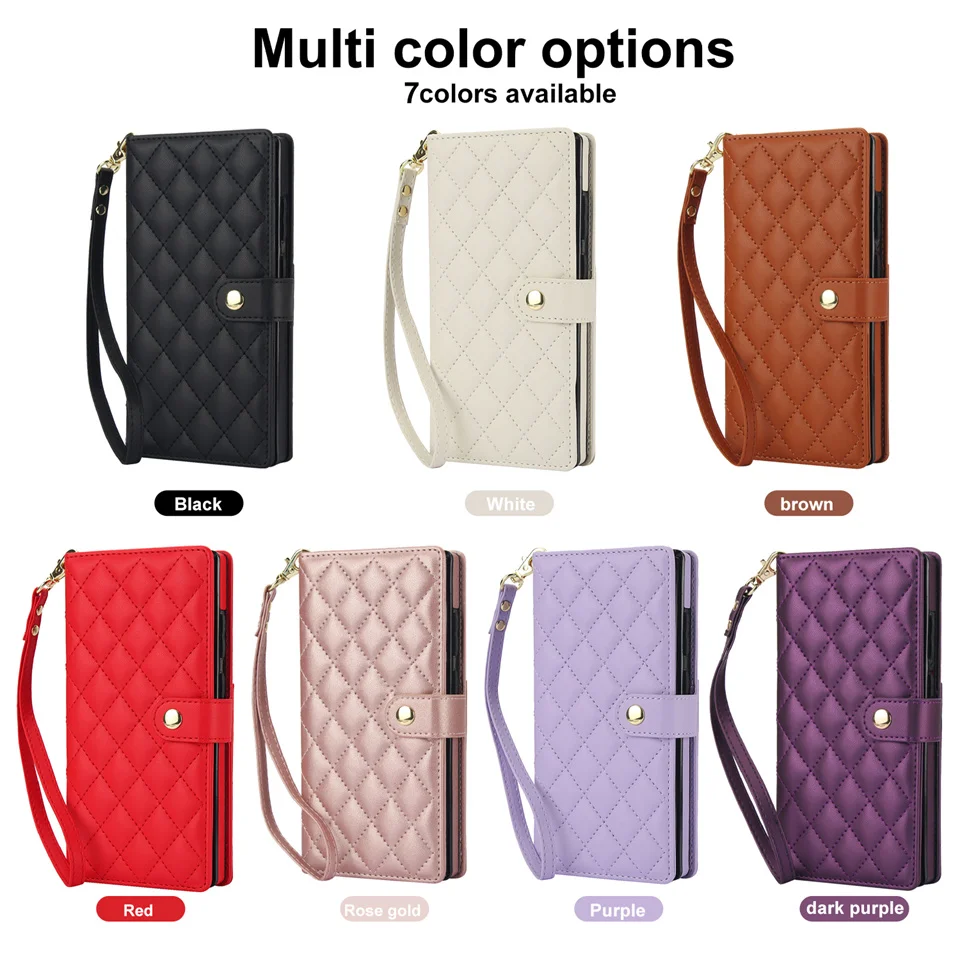 Long Lanyard Multi Cards Solt Wallet Flip Case For Samsung S24 Ultra S23 Plus S22 S21 FE A14 A54 A15 A55 Crossbody Strap Cover