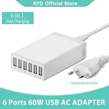Caricabatterie USB AC adattatore per caricabatterie per telefono a ricarica rapida a 6 porte per iPhone Samsung Galaxy Xiaomi Huawei Multi porte USB Desktop Power