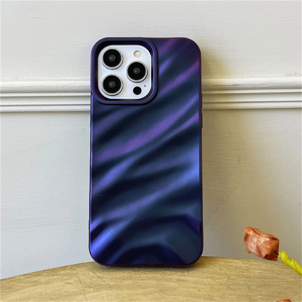 Luxury Plating 3D Wave Pattern Glossy Solid Color Bumper Phone Case Cover