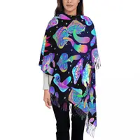 Trippy Mushroom Psychedelic Shawls Wraps for Womens Winter Warm Long Soft Scarf Shrooms Pashmina Tassel Scarves 1