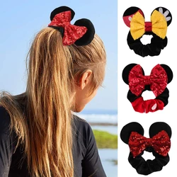 Disney Mickey Minnie Ears Hair Scrunchies Girls Sequins Bows Hair Rope Hair Ring Rubber Band Head Circle Gift Accessories