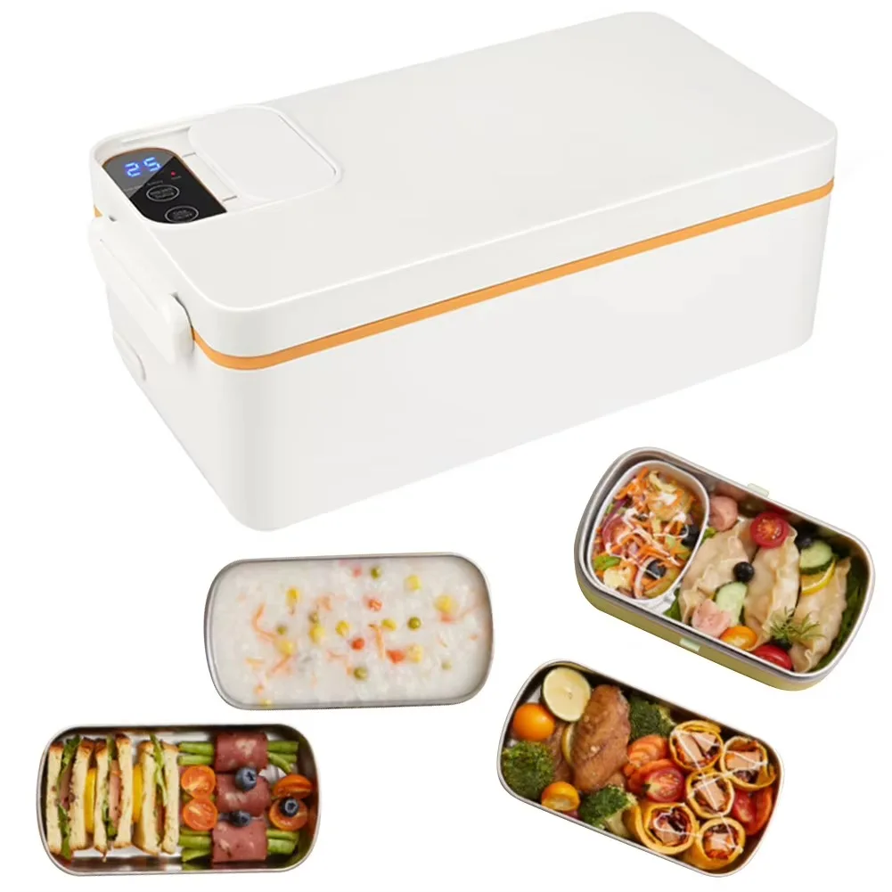Portable Wireless Electric Lunch Box Food Heater W/1.5L Removable Stainless Steel Container Heated Lunch Box For Office/Travel