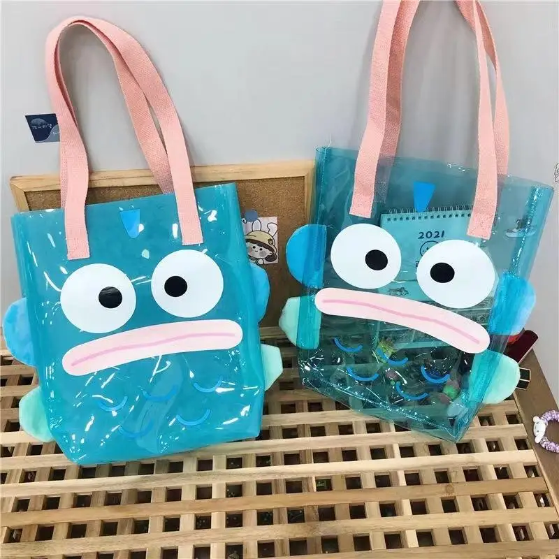 

Sanrio Handbag New 2022 Kawaii Blue Hangyodon Transparent Shoulder Bag Large Capacity Waterproof Bag Personalized Fashion Bag