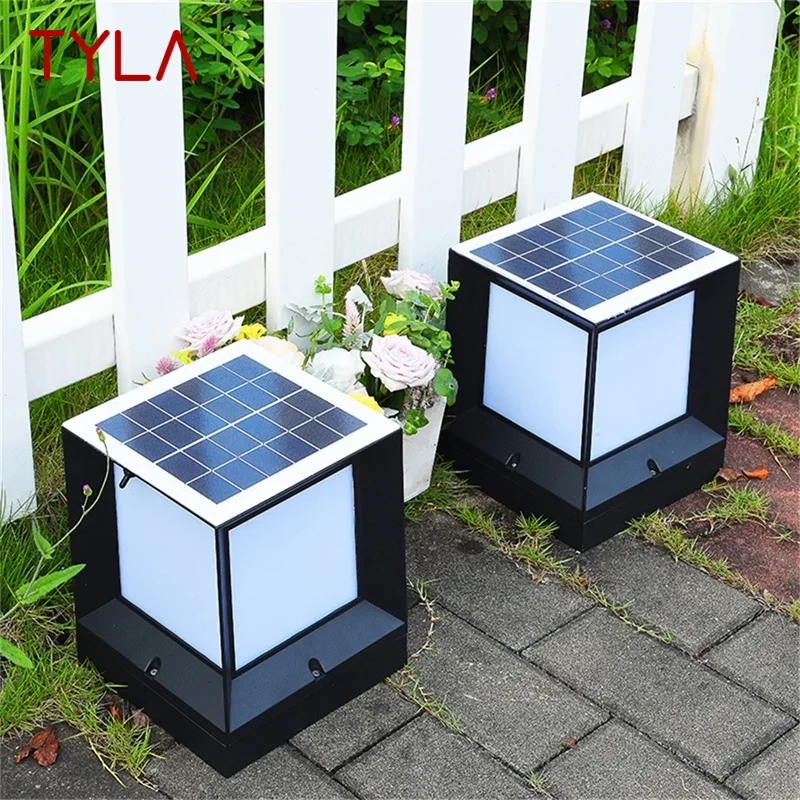 TYLA Solar Modern Wall Outdoor Cube Light LED Waterproof Pillar Post Lamp Fixtures for Home Garden