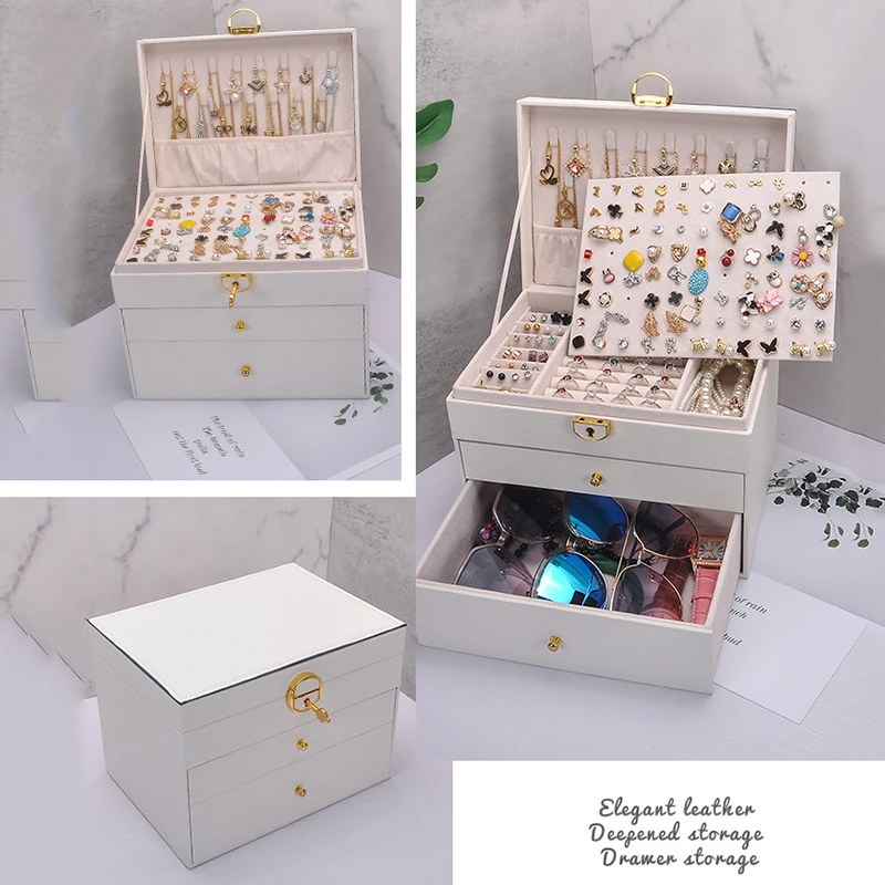 Three Layers Jewelry Organizer Necklace Earrings Rings Jewelry Box