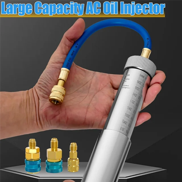 AC Oil Dye Injector Kit With R410A Adapters - HVAC Refrigerant Tool Set For R134A, R22, R1234YF Systems