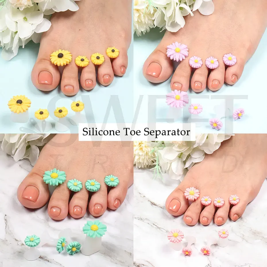 8 Pcs/Pack Silicone Toe Separator Cute Soft Pedicure Tools Daisy Flower Heart Rhinestone Foot Finger Separator Care Tools BES13