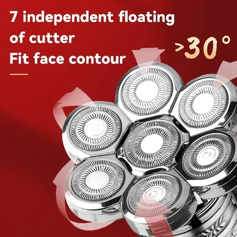 KeMei KM-1523 Portable Mini 7 Blades Alloy Body Full Body Washable 4D Veneer Floating Razor Bald Shaving Machine Metal Shell 4