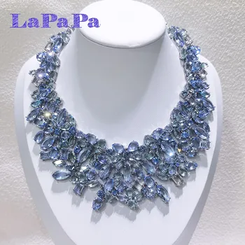 2025 Original High-End for Women Jewelry Set Luxury Blue Crystal Large Necklace Earrings Bracelet Brand Wedding Accessories 1