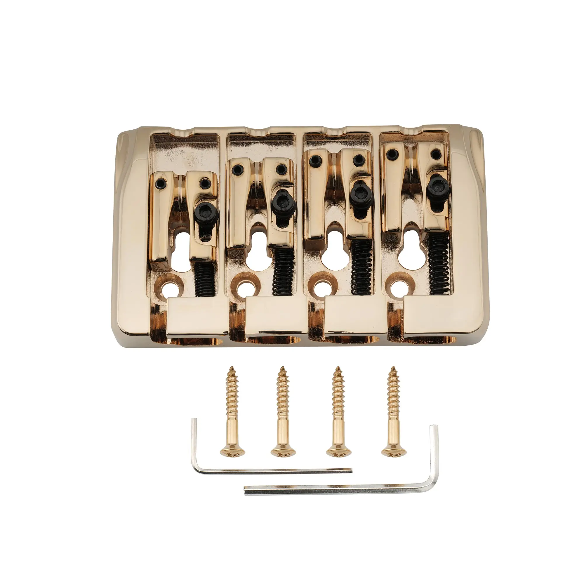 Musiclily Pro 19mm Locking Saddles Hard Zinc 4 String Bass Bridge, Gold