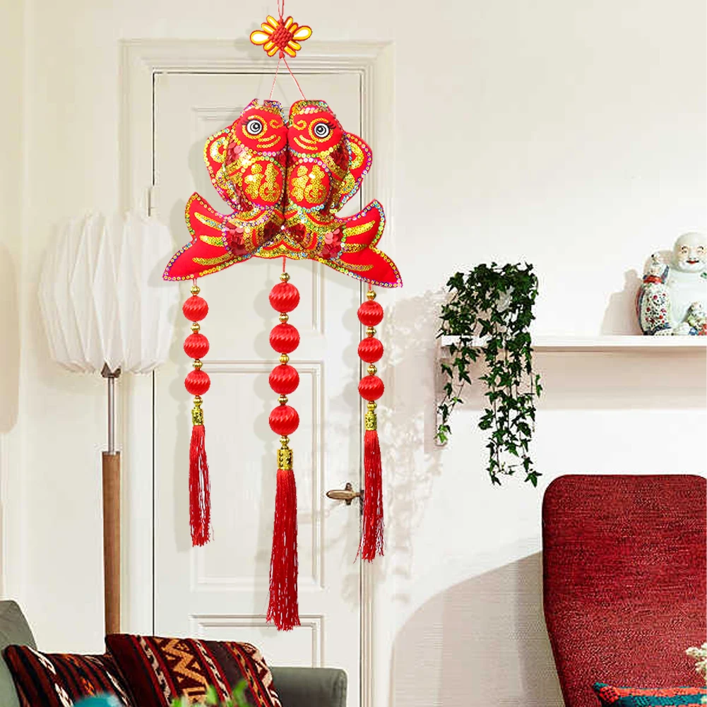 

Chinese Knot Fish Pendant Blessing Word Spring Festival New Year Living Room Door Window Decoration Festive Supplies Pendant