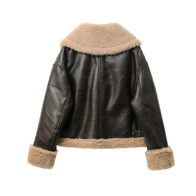 RARF Autumn winter new women's thickened warm double-sided short jacket Women's brown coat 2