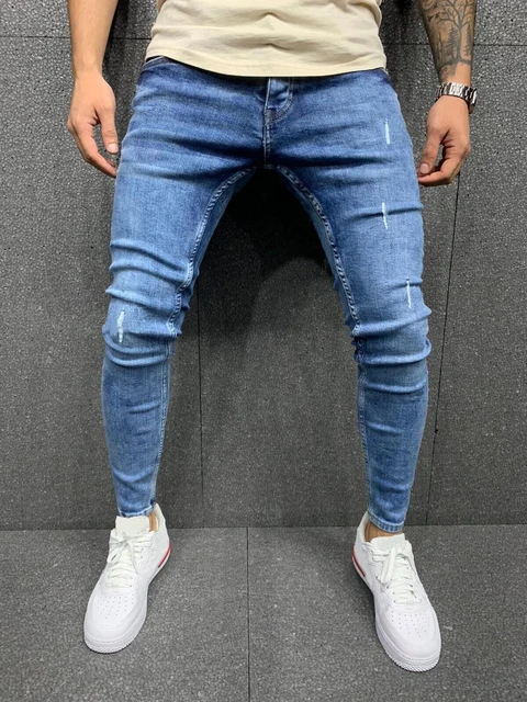 Men Stretchy Ripped Skinny Biker Embroidery Cartoon Print Jeans Destroyed Hole Slim Fit Denim High Quality Hip Hop Black Jeans MK88937O
