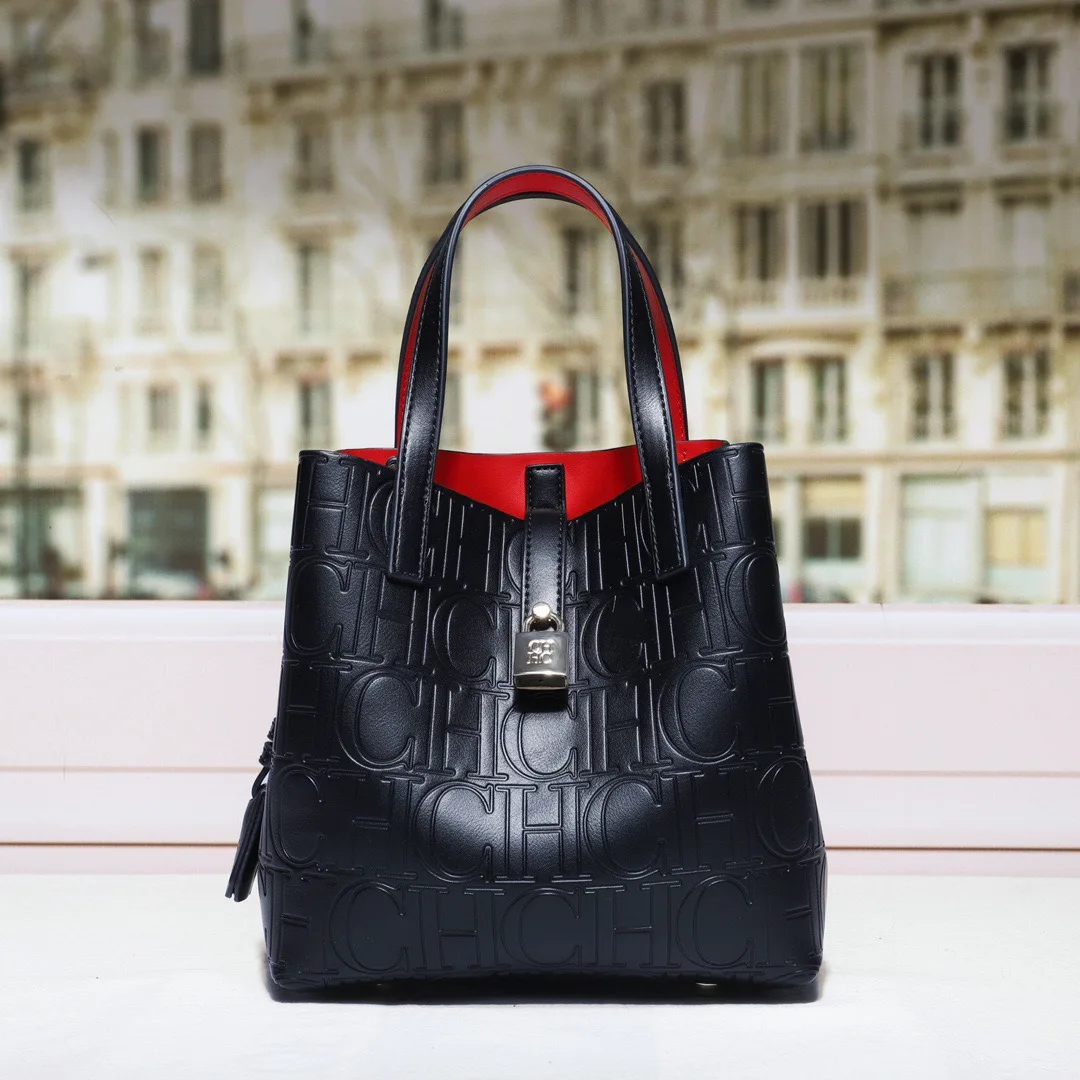 CILMI HARVILL CHHC Women's Small Bucket Bag Single Crossbody Long Shoulder Strap Large Capacity Lock Letter Imprint Design