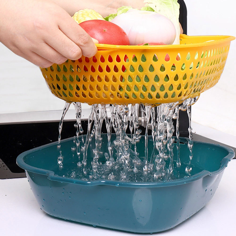 New 6piece Doublelayer Drain Basket Plastic Vegetable Washing Basket