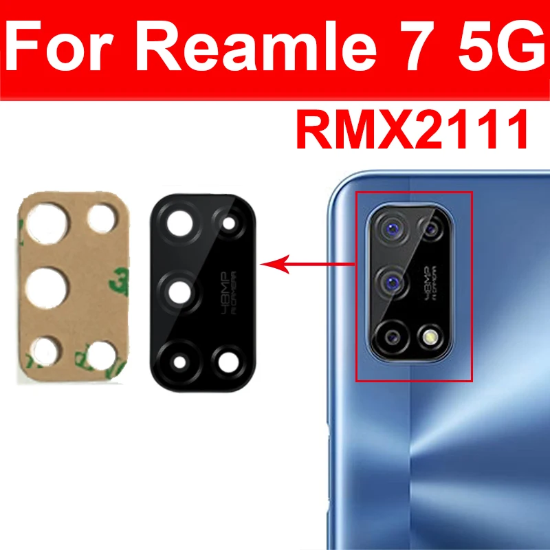 Фото Стеклянный объектив задней камеры для OPPO Realme 7 7Pro 7i 75g, объектив задней камеры с наклейкой, запасные части №2