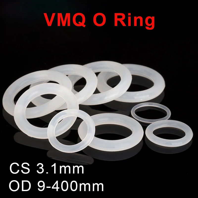 

White Silicone O Ring Gasket CS 3.1mm OD 9-400mm Food Grade VMQ Round O Shape Waterproof Insulation Rubber Sealing Washer