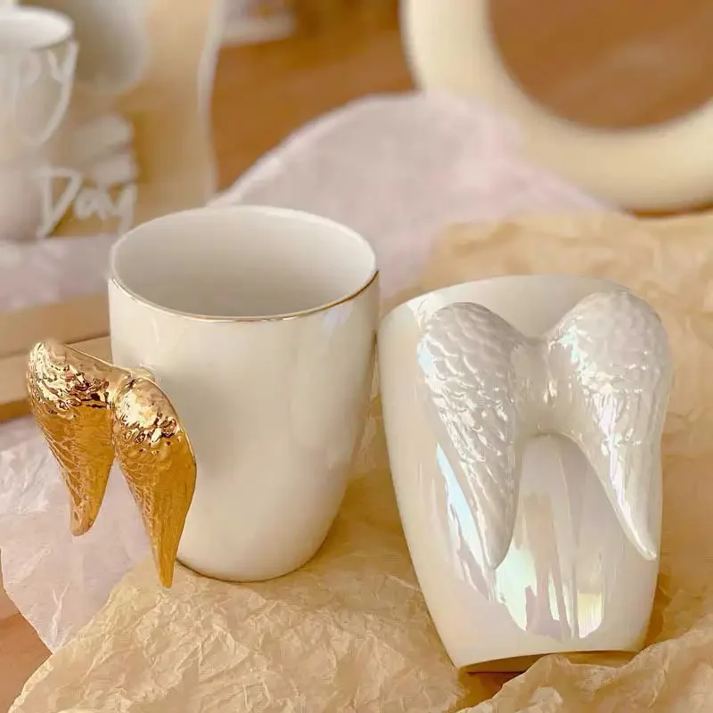 

Ins Style White Ceramic Mug Angel Wings Office Home Coffee Milk Porcelain Cup Creative Drinkware Couple Unique Gift 400ml Mugs