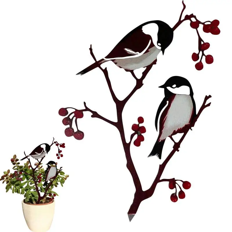 

Garden Stakes Decorative Birds Chickadees Bird On A Branch Tree Art Garden Stake Cute Animal Garden Decoration Rust Look Metal