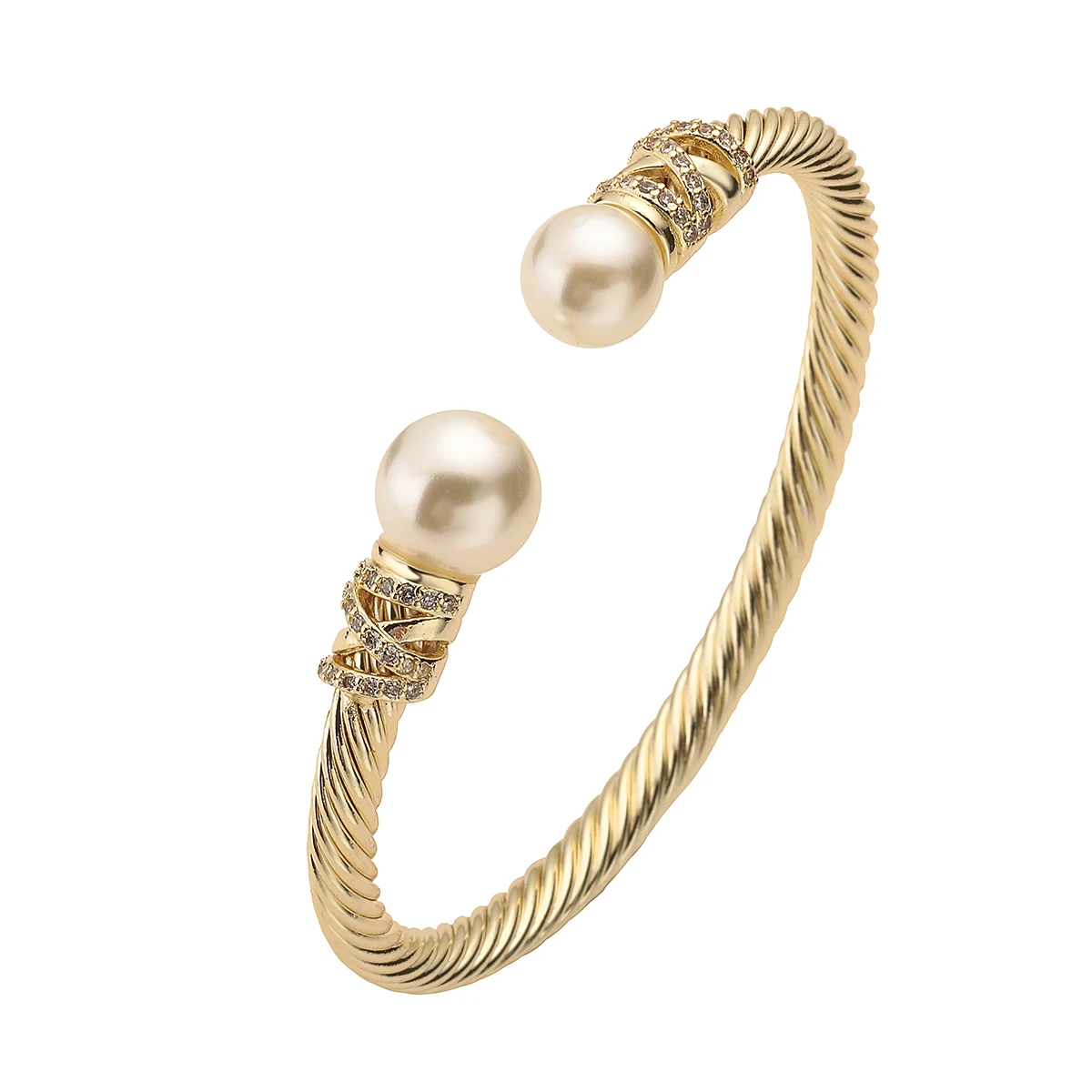 Mafisar Luxury AAA Cubic Zirconia Pave Setting Imitation Pearl Vintage Style Cuff Bracelets For Women Accessories