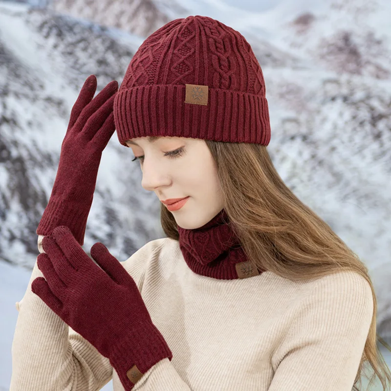 Woman Scarf Set Sets Winter Warm Beanie Hat Scarf Women Men And