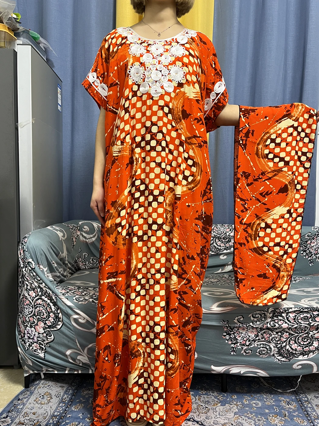 Muslim Abayas For Women 2023 Traditional Cotton Floral Print Clothes African Dresses Caftan Marocain Robe Femme With Headscarf