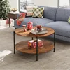 Round Coffee Table, 32.6" Small Coffee Table with Open Storage Shelf, 2-Tier Industrial Circle Wood Center Table 2
