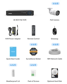 H.View 4K 5Mp 8Mp poe Cctv Security Camera System Home Video Surveillance Kit 8Ch Nvr Audio Outdoor Ip Camera xmeye app 6