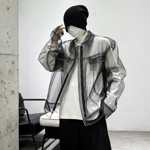 PFHQ-고품질 메쉬 투명 선 스크린 의류, 개성 있는 스트리트웨어, 새로운 스타일리시 남성 재킷, 트렌디 코트 디자인, 2023 6