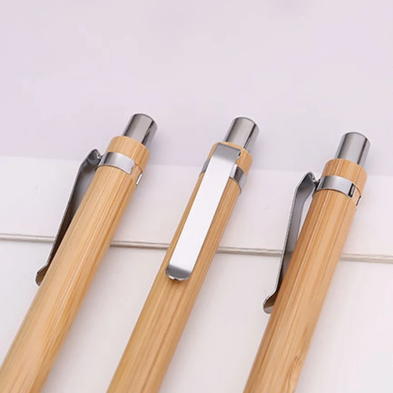10x/Set Retractable Ballpoint Pen Bamboo Signature Pen Journaling 0.5mm Writing Stationery Supplies for Students